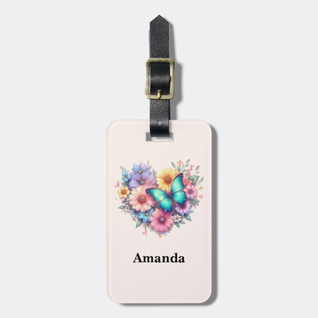 Daisy Flowers with a Beautiful Butterfly Luggage Tag (Front Vertical)