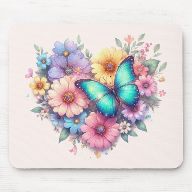 Daisy Flowers with a Beautiful Butterfly Mouse Pad (Front)