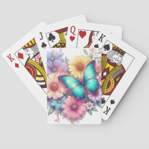 Daisy Flowers with a Beautiful Butterfly Playing Cards