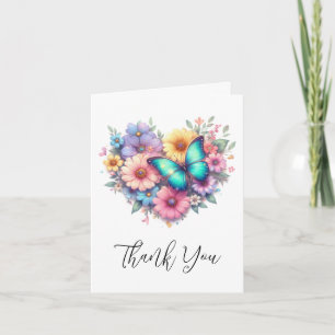Daisy Flowers with a Beautiful Butterfly Thank You Card