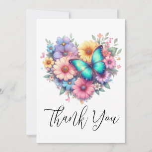 Daisy Flowers with a Beautiful Butterfly Thank You Card