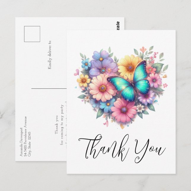 Daisy Flowers with a Beautiful Butterfly Thank You Postcard (Front/Back)