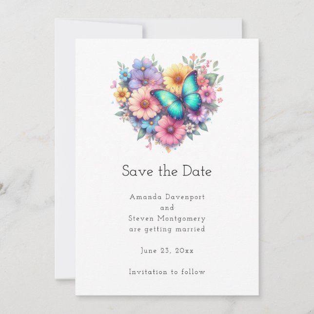 Daisy Flowers with a Beautiful Butterfly Wedding Save The Date (Front)