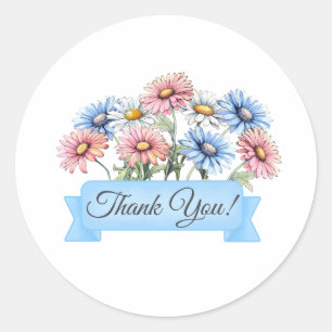 Daisy Flowers with Banner Floral Thank You Classic Round Sticker