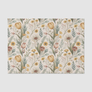 Daisy Flowers & Yellow Tulip Floral Garden Design Tissue Paper