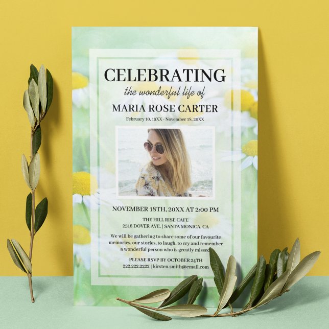 Daisy Funeral Memorial Photo Invitation (Creator Uploaded)