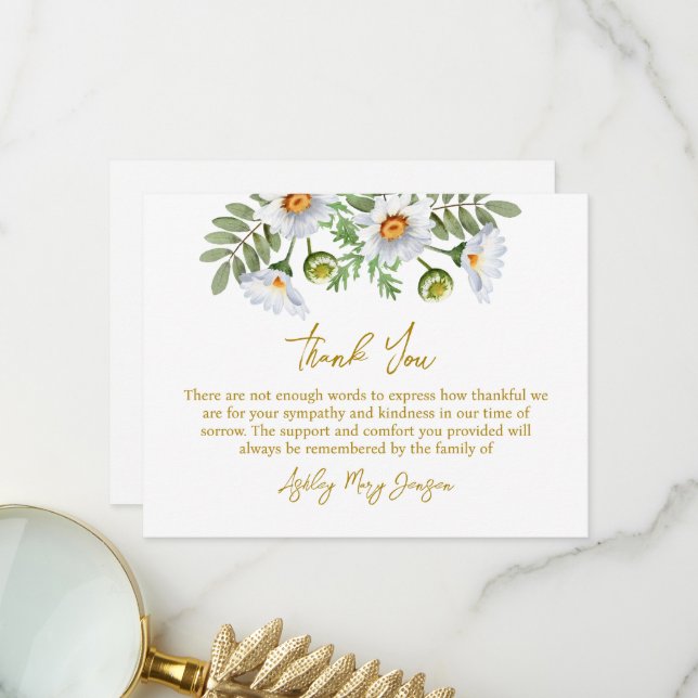 Daisy Funeral Thank You Card Bereavement (Front/Back In Situ)
