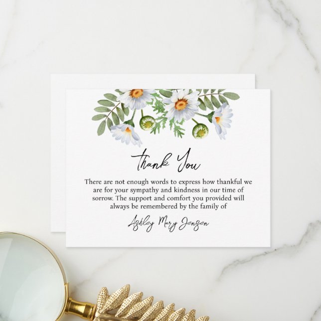 Daisy Funeral Thank You Card Bereavement (Front/Back In Situ)