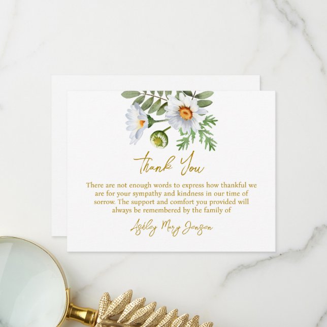 Daisy Funeral Thank You Card Bereavement (Front/Back In Situ)