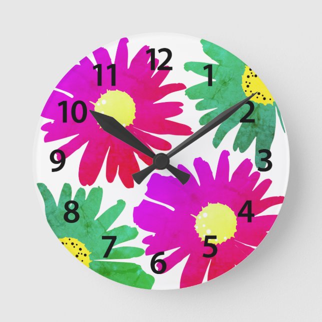 Daisy Garden Botanical Wildflower Round Clock (Front)
