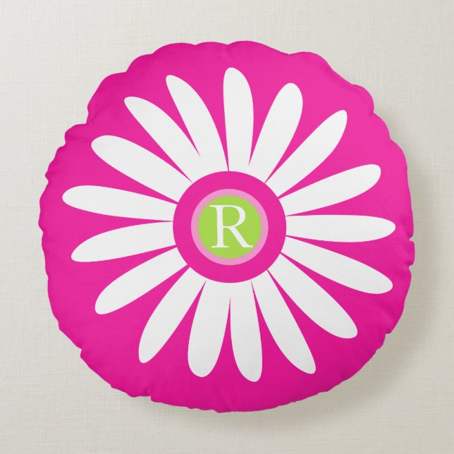 Daisy graphic flower monogram throw pillow (Front)