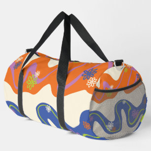 Daisy Groove Blue, Orange, Purple, Green, & Cream Duffle Bag
