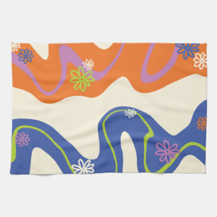 Daisy Groove Blue, Orange, Purple, Green, & Cream Tea Towel