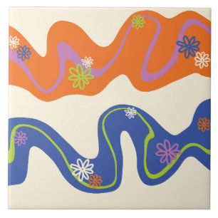 Daisy Groove Blue, Orange, Purple, Green, & Cream Tile