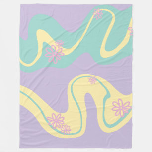 Daisy Groove Pastel Pink, Yellow, Purple & Green Fleece Blanket