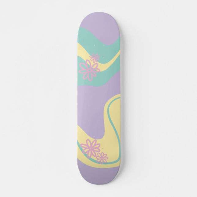 Daisy Groove Pastel Pink, Yellow, Purple & Green Skateboard (Front)