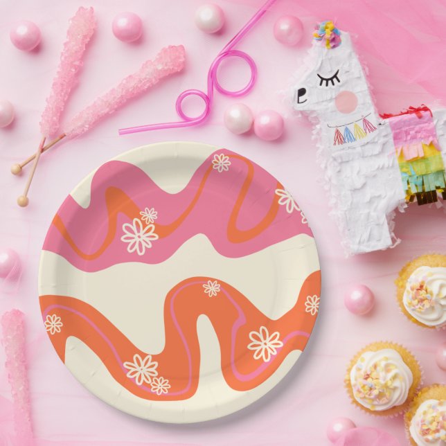 Daisy Groove - Pink, Orange and Cream Paper Plate (Party)