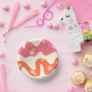 Daisy Groove - Pink, Orange and Cream Paper Plate