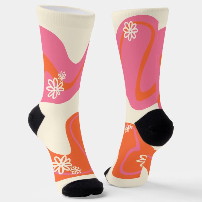 Daisy Groove - Pink, Orange and Cream Socks (Angled)