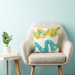 Daisy Groove - Turquoise and Yellow Cushion