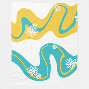 Daisy Groove - Turquoise and Yellow Fleece Blanket
