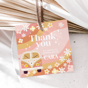 Daisy Groovy One Birthday Party Square Favour Tags