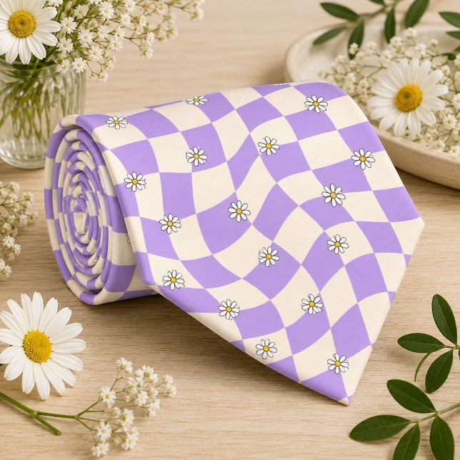 Daisy Groovy Retro Chequerboard, Y2K 90s Tie (Creator Uploaded)