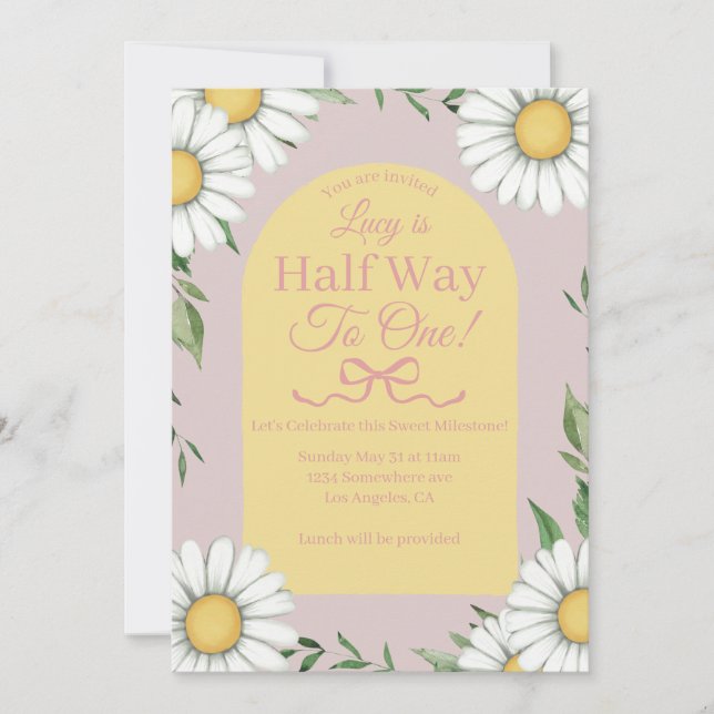 Daisy Half Way to One Invitation (Front)