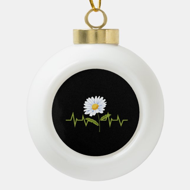 Daisy Heartbeat Ceramic Ball Christmas Ornament (Front)
