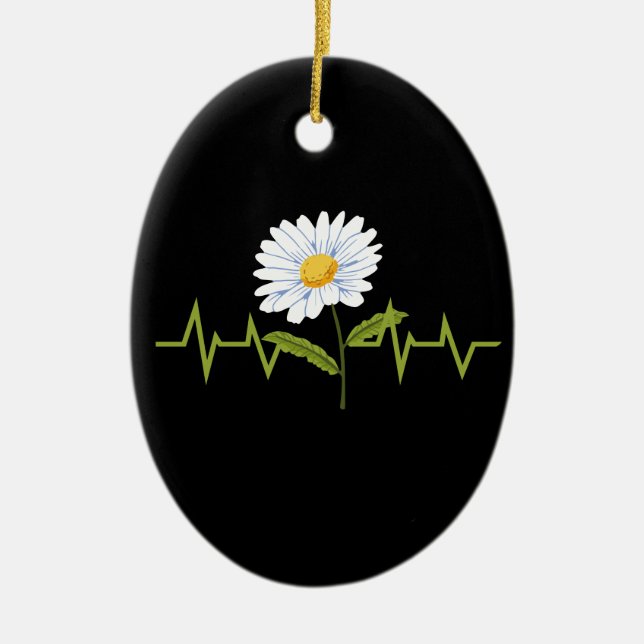 Daisy Heartbeat Ceramic Tree Decoration (Front)
