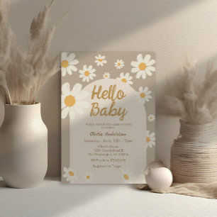 Daisy Hello Baby Retro Baby Shower Invitation