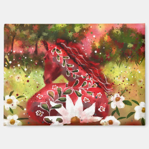 Daisy Horse Abstract Art Red White Green Floral Magnet