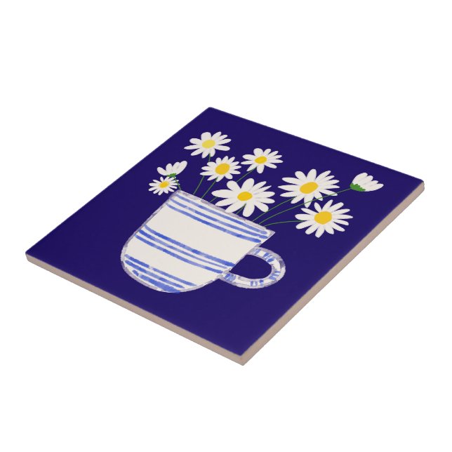 Daisy in Ceramic Vase Watercolor Ceramic Tile (Side)