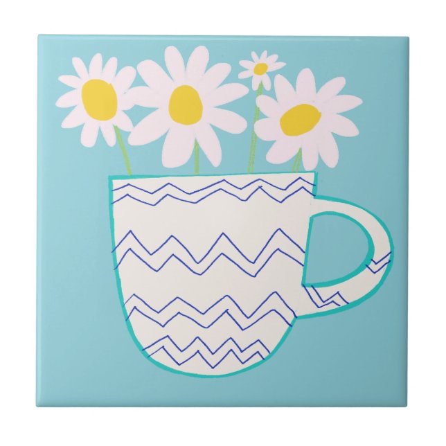 Daisy in Ceramic Vase Watercolor Ceramic Tile (Front)