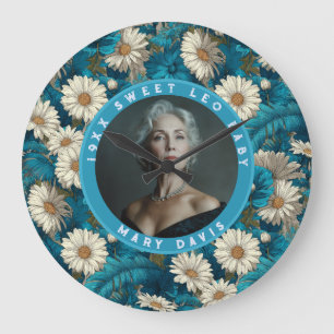 Daisy Inspired 60Th Birthday Celebration Blue Large Clock