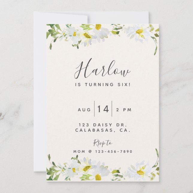 daisy invite, wildflower birthday, floral invite (Front)