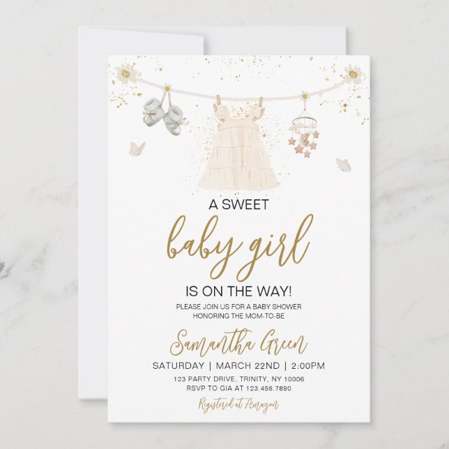 Daisy It's a Girl Baby Clothes Baby Shower Invitation (Front)