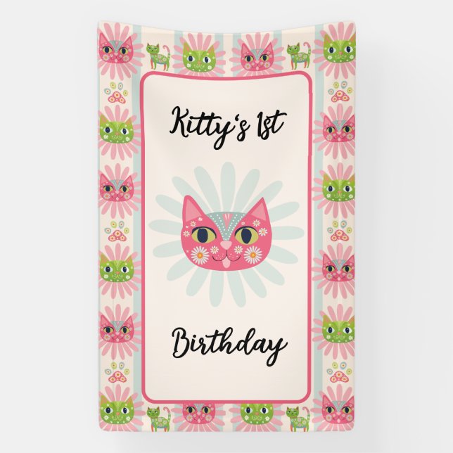 Daisy Kitty Cat Birthday Banner (Vertical)
