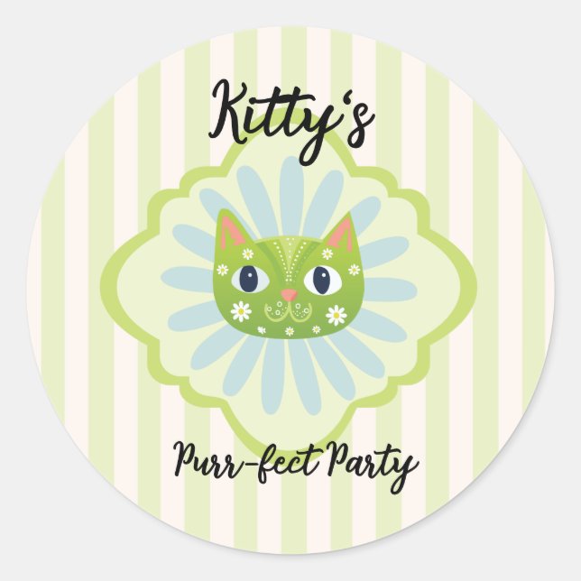 Daisy Kitty Face Purr-fect Birthday Party Classic Round Sticker (Front)