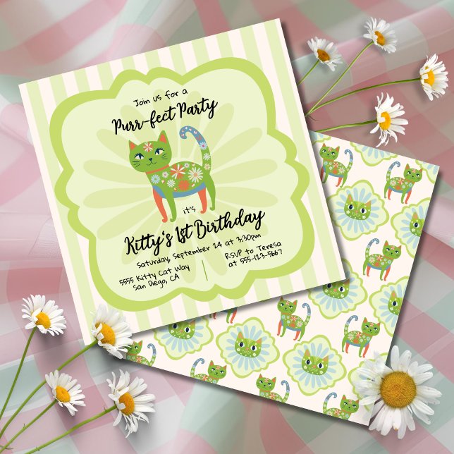 Daisy Kitty Face Purr-fect Birthday Party Invitation (Creator Uploaded)