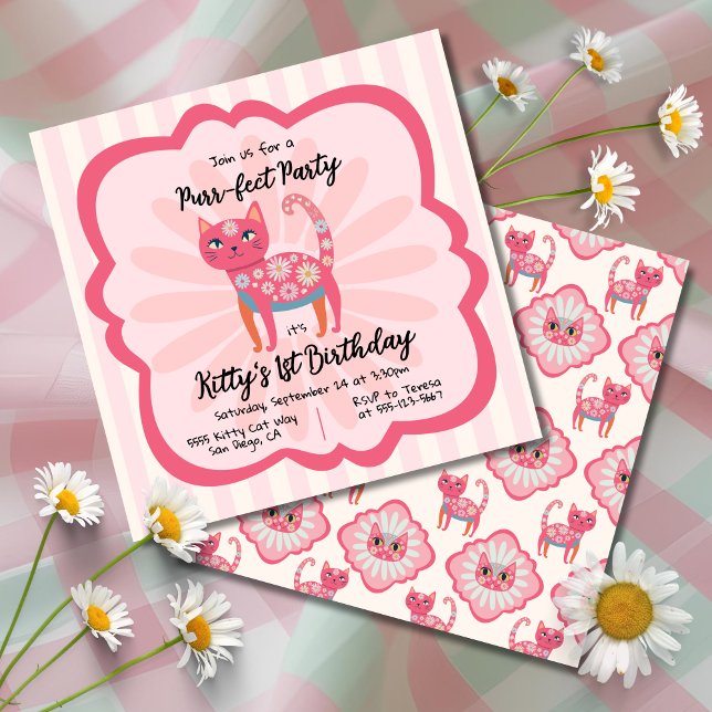 Daisy Kitty Face Purr-fect Birthday Party Invitation (Creator Uploaded)