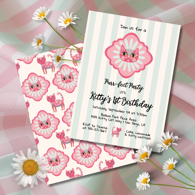 Daisy Kitty Face Purr-fect Birthday Party Invitation (Creator Uploaded)