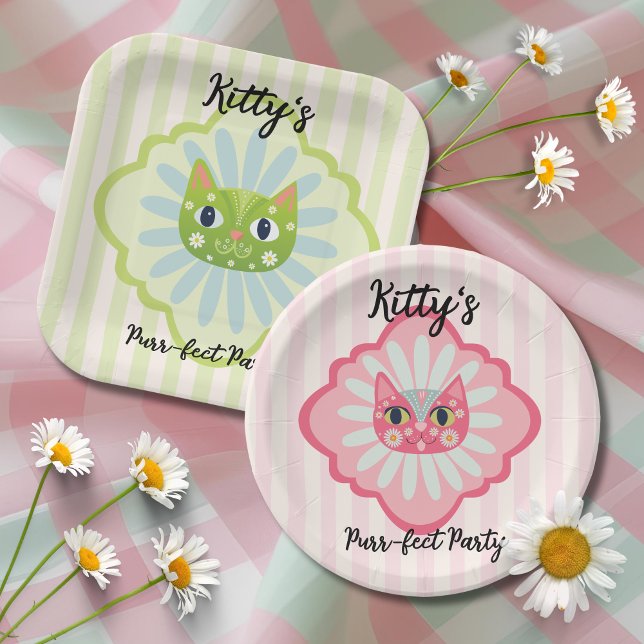 Daisy Kitty Face Purr-fect Birthday Party Paper Plate (Creator Uploaded)