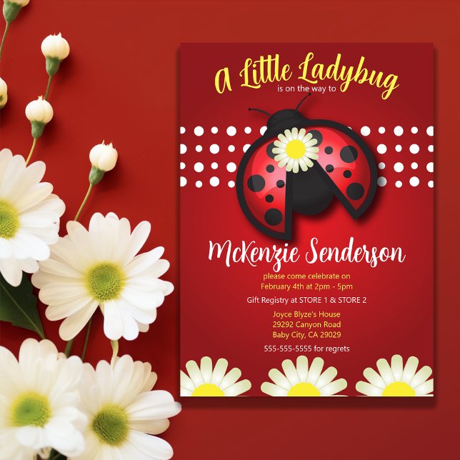 Daisy Ladybug Baby Shower – Red and Black Theme Invitation (Daisy Ladybug Baby Shower – Red and Black Theme Invitation)