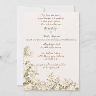 Daisy, Lily of the Valley on Ecru Wedding Invitation