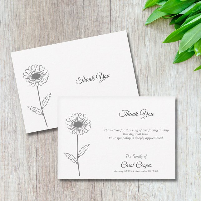 Daisy Line Art Funeral Thank You Note Card (Daisy Line Art Funeral Thank You Note Card)