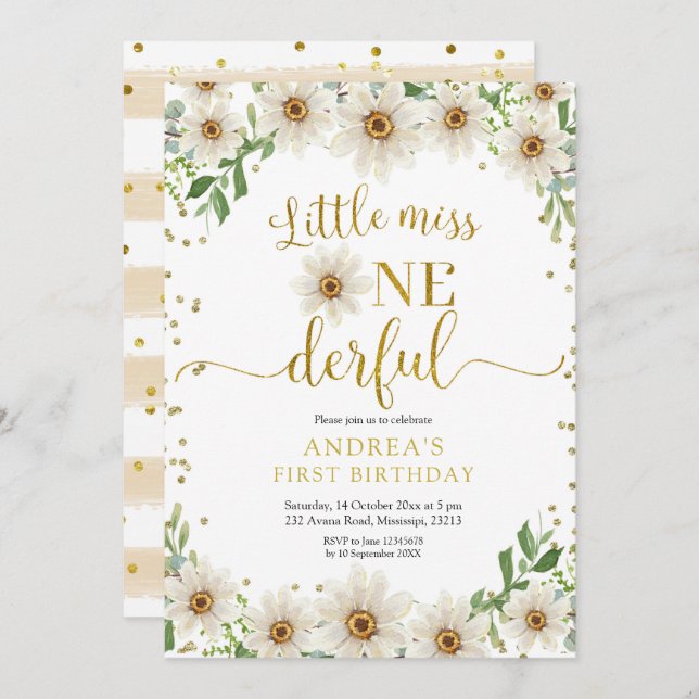 Daisy Little Miss Onederful Invitation (Front/Back)