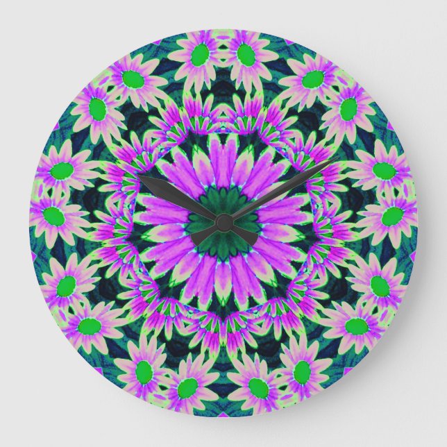 Daisy Lovers Fantasy Fractal Large Clock (Front)