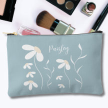 Daisy Makeup Pouch - Floral Botanical Green Bag