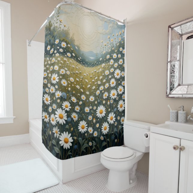 Daisy Meadow Sunrise Shower Curtain (In Situ)